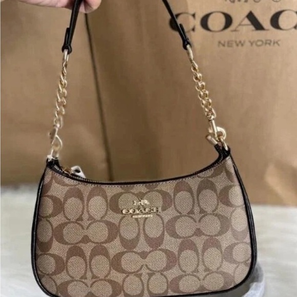 Coach Handbags - Coach Tan and Brown Signature Shoulder Bag new